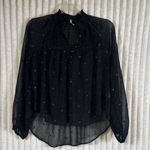 Free people sheer ready to run polkadot embellished high collar blouse XS